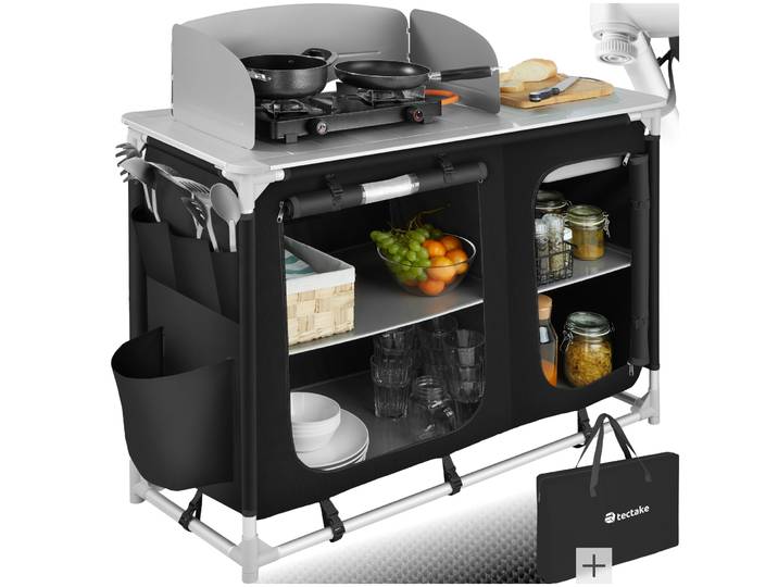 Aluminium Campingküche 116x52x107cm - schwarz