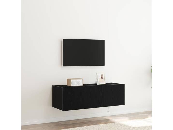 Meuble TV - Chêne noir - 100x35x31 cm - Éclairage LED - Style contemporain