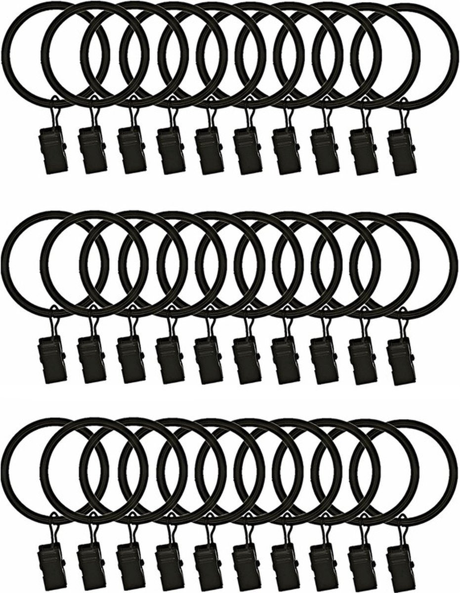 30 stuks Gordijnringetjes met klemmetjes - RVS - 32mm
