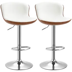 BARHOCKER Kunstleder Metall Cremeweiß Silber 2er Set