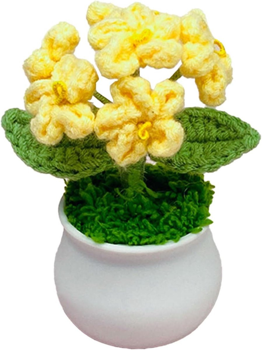 Handgemaakte gehaakte mini vergeet-mij-nietjes decoratie - Geel - Hoogte: 13 cm