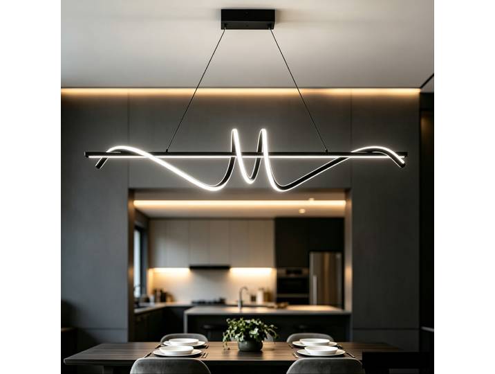 Lampe suspendue linéaire à LED DINDALLED Wave, moderne et minimaliste, incurvée, pour table à manger, lustre suspendu à intensité variable pour îlot de cuisine
