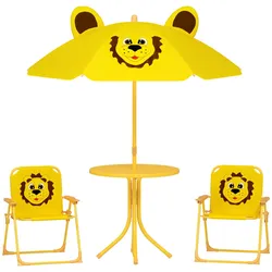 4 tlg. Kindersitzgruppe Garten Kindersitzgarnitur mit Sonnenschirm Klappstühle