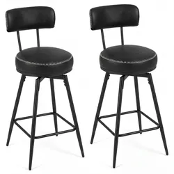 COSTWAY Set 2 drehbare Barhocker, moderne Barhöhe, gepolsterte Rückenlehne, schwarz.