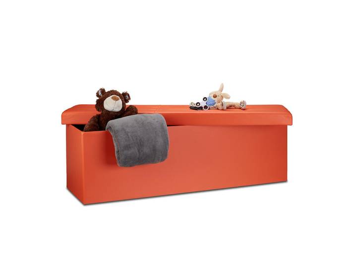 Relaxdays Sitzbank Orange faltbar Kunstleder Stauraum, Kunststoff, 38x38x114 cm, Wohnzimmer, Sessel, Hocker & Hockerbänke, Sitzhocker