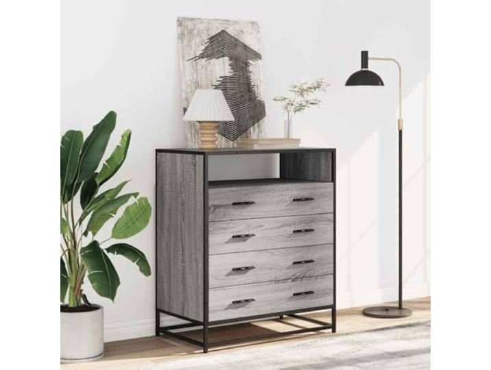 Kommode Grau Sonoma 70 x 41 x 83,5 cm 4 Schubladen Spanplatte und Metall, stabile Ausführung, robuste Platte, pflegeleichte Oberfläche