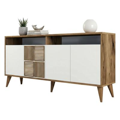 Dmora Konsolentisch Dpiccion, Ausziehbarer Mehrzwecktisch, Eingangskonsole, Regal mit Erweiterungen, 160x35h79 cm, Walnuss und Weiß