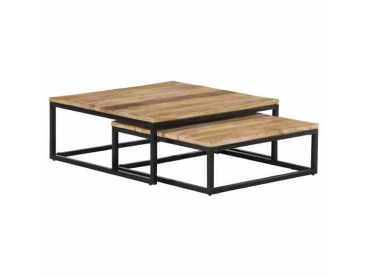 Roanoer Satztische 2er Set Couchtisch Massivholz Mangoholz Industrie Platzsparende Beistelltische aus naturbelassenem Holz und stabilem Metall für Wohnzimmer und Schlafzimmer.