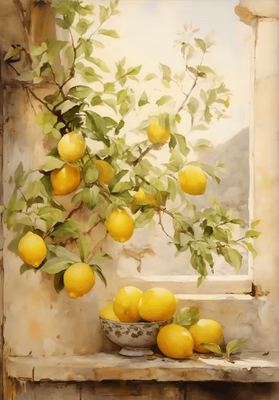 Inspire Picks Retro Lemon Garden Lemon Wall Art Canvas Fresh Summer Fruit Decor Prints 14 50x70cm