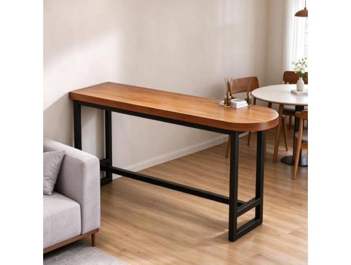 Langer Bartisch aus Massivholz, schmaler Pub Tisch, rechteckiger Esstisch Hoher Kneipentisch, rechteckiger für Küche, Heimbar, Arbeitsplatz, mit Metallrahmen(Cherry wood,55.1 Lx23.6 W)