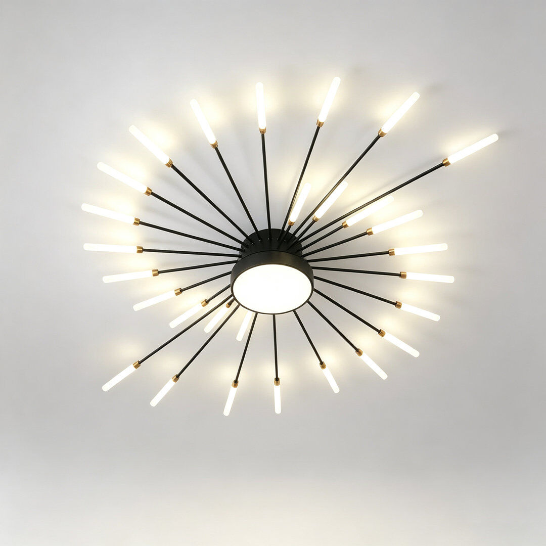 RRBEST Flush Mounts 29-Light Ceiling Light,Modern LED Heads Flower Shape Ceiling Lights,Living Room Matte Black 105cm W