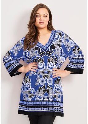 Plus Size Women's Scarf Print Tunic by Avenue in Sapphire Scarf Print (Size 18)