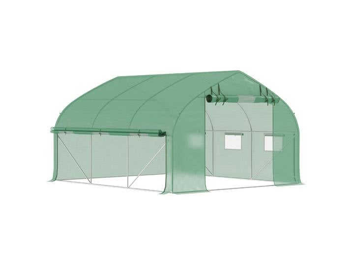 Serre tunnel Outsunny 347x300x200 cm, serre de jardin avec porte enroulable, 6 fenêtres, structure en PE 140g/m²