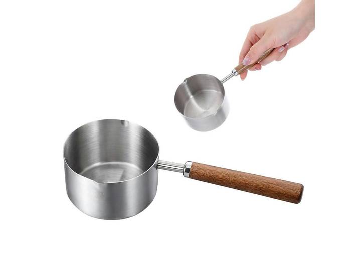 Milchtopf Edelstahl 250ml mit Holzgriff, Silberfarben, Metall, Backen & Backzubehör, Messbecher