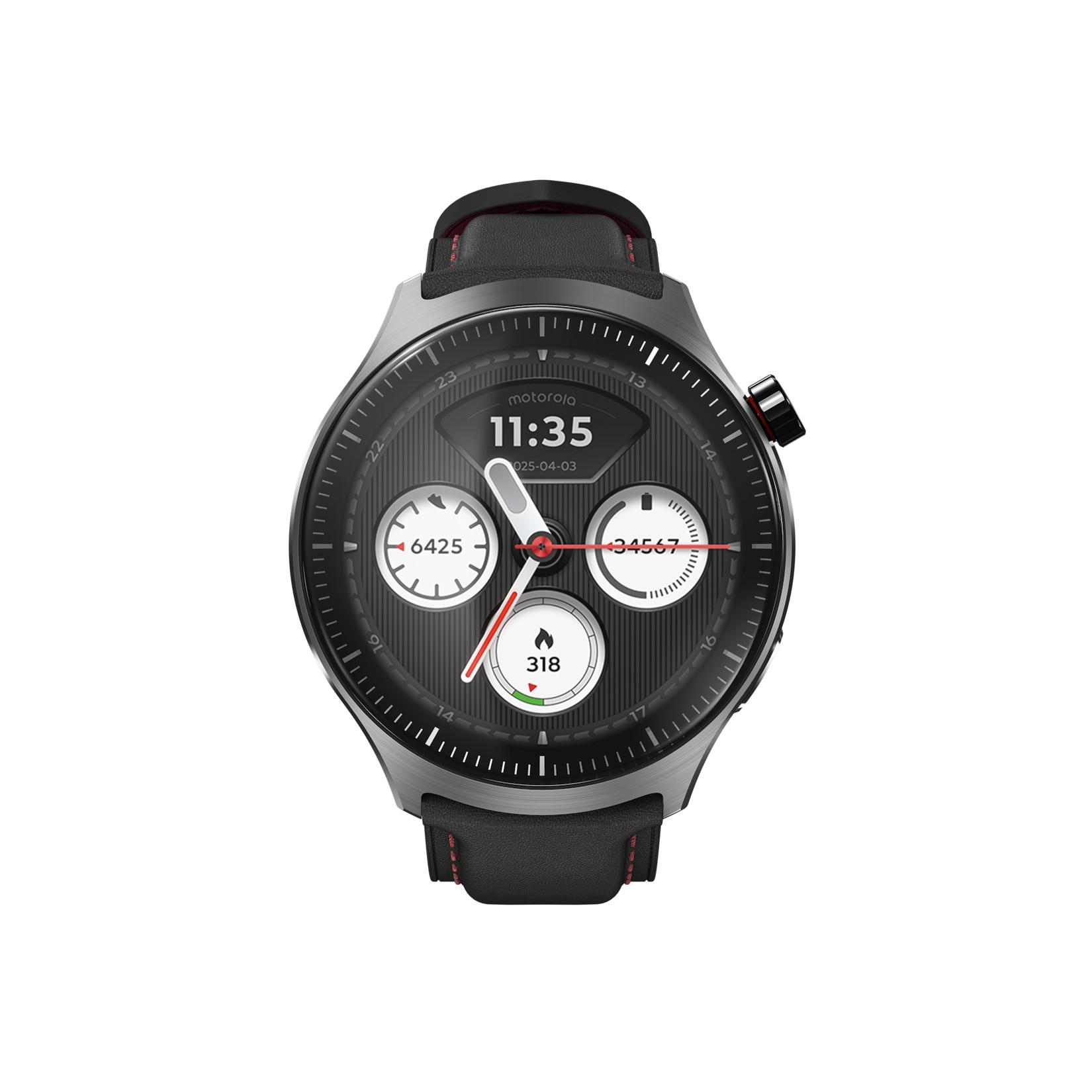 Motorola Watch Ultra Gun Metal mit PANTONE® Black Beauty Silikon- & Leder-Armband Smartwatch (Herzfrequenzmessung)