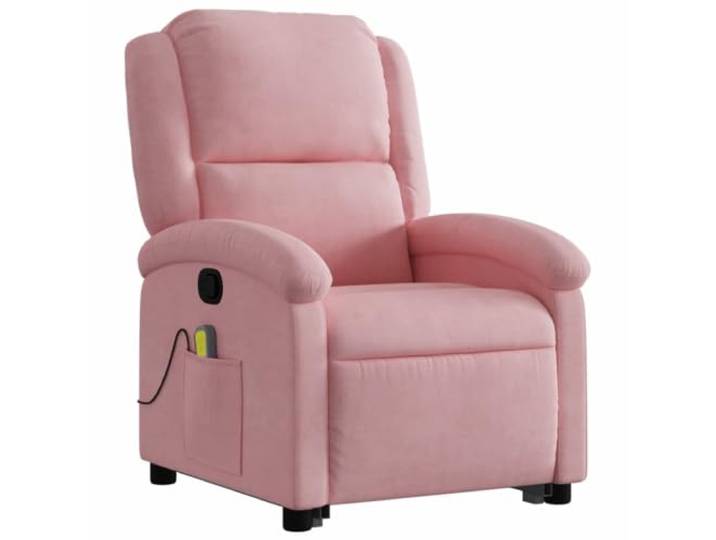KTHLBRH Sessel zum Aufziehen in Rosa aus Samt mit Massage Elektrisches Heben, 135-Grad-Neigung, 6-Punkt-Massage, Seitentasche, Metallrahmen aus Holz