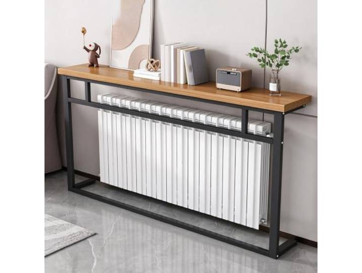 Heizkörperverkleidung & Konsolentisch für Hinter Dem Sofa Narrow Entryway Table with Wooden Board and Metal Frame, Space-Saving Storage Shelf for Living Room(Black,120x15cm/47x5.9in)