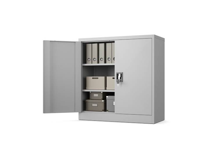 AKTENSCHRANK Metallkommode Metallschrank mit Schloss für Büro Akten und Dokumente Hellgrau 90x90x40cm