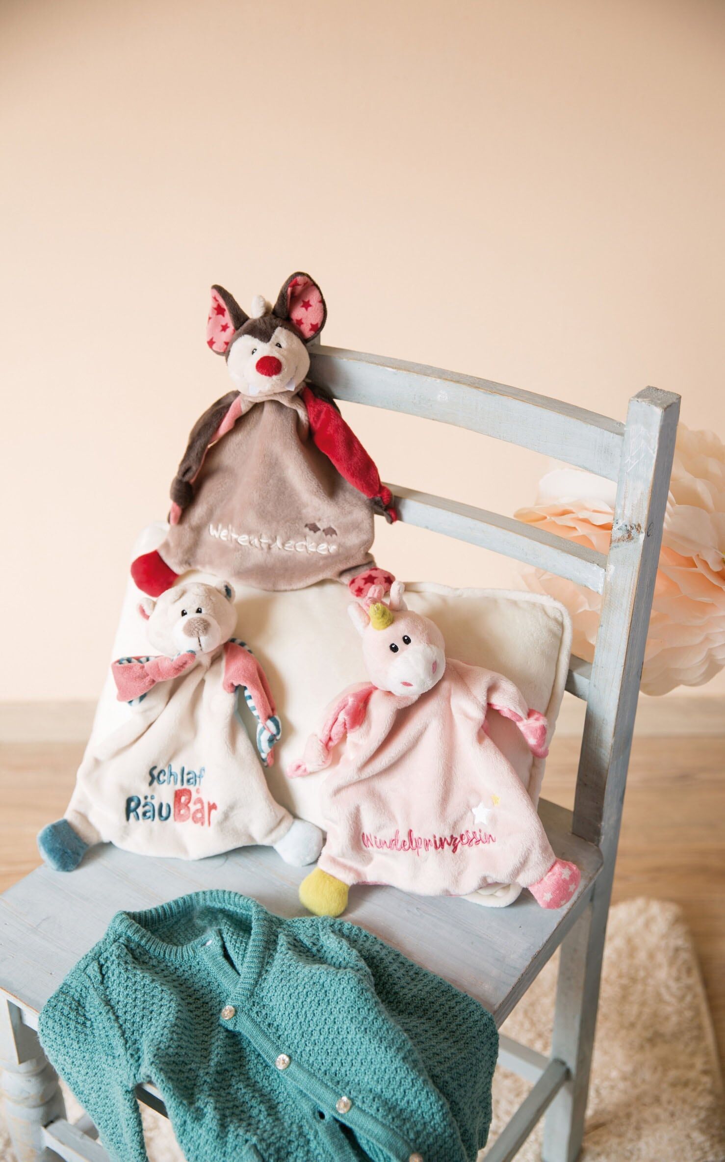 Schmusetuch NICI "My first NICI Kollektion, Bär, Schlaf RäuBär", Baby, bunt (beige, blau, rot), Plüsch, Polyester, Schnuffeltücher, mit aufgestickten Augen