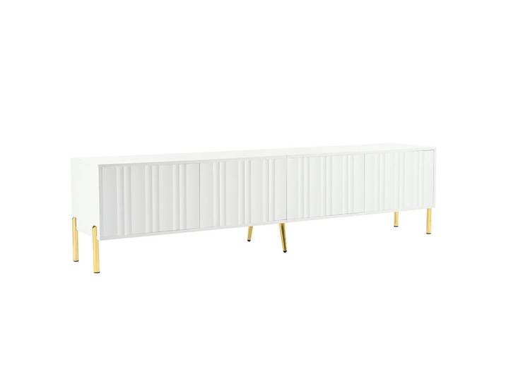 ComfortXL Lowboard De-40537 4 Türen mit Rillen-Design Weiß, 190x48x38 cm, Wohnzimmer, TV Möbel, Lowboards, Lowboards stehend