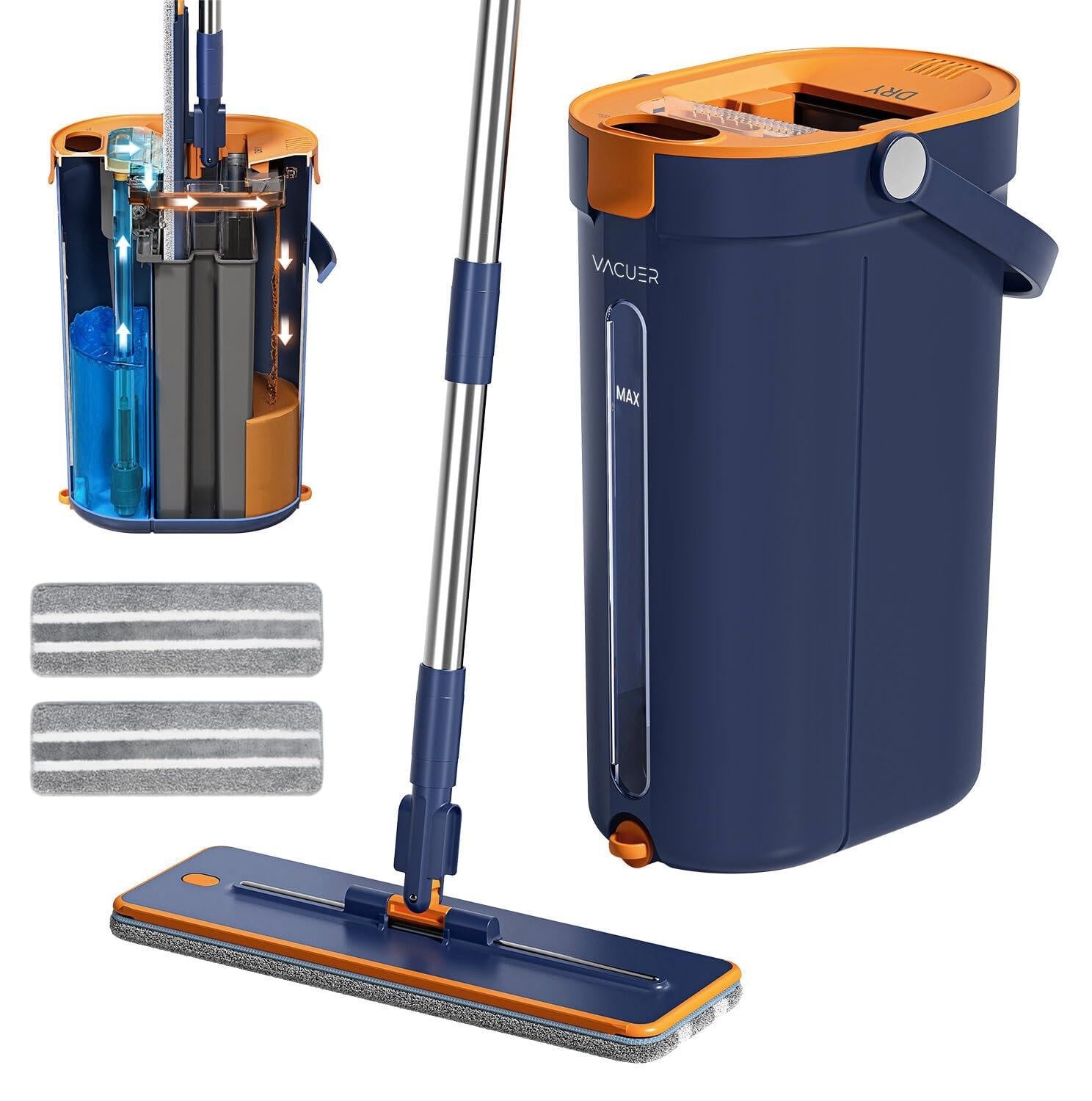 Dripio Vlakke vloerwisser met 3 reservoirs, waterstraal, borstel en 2 microvezeldoeken