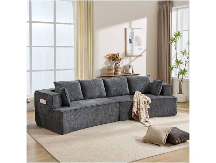 Modenuit Canapé modulable courbé 4 places velours gris foncé mousse haute résilience 302 x 115 x 65 cm