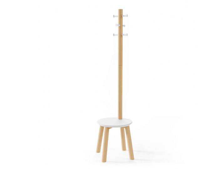 Umbra Kleiderständer Pillar, Naturfarben, Weiß, Holz, 165 cm, integrierte Sitzfläche, Holzmöbel, Garderobe Holz, Kleiderständer Holz