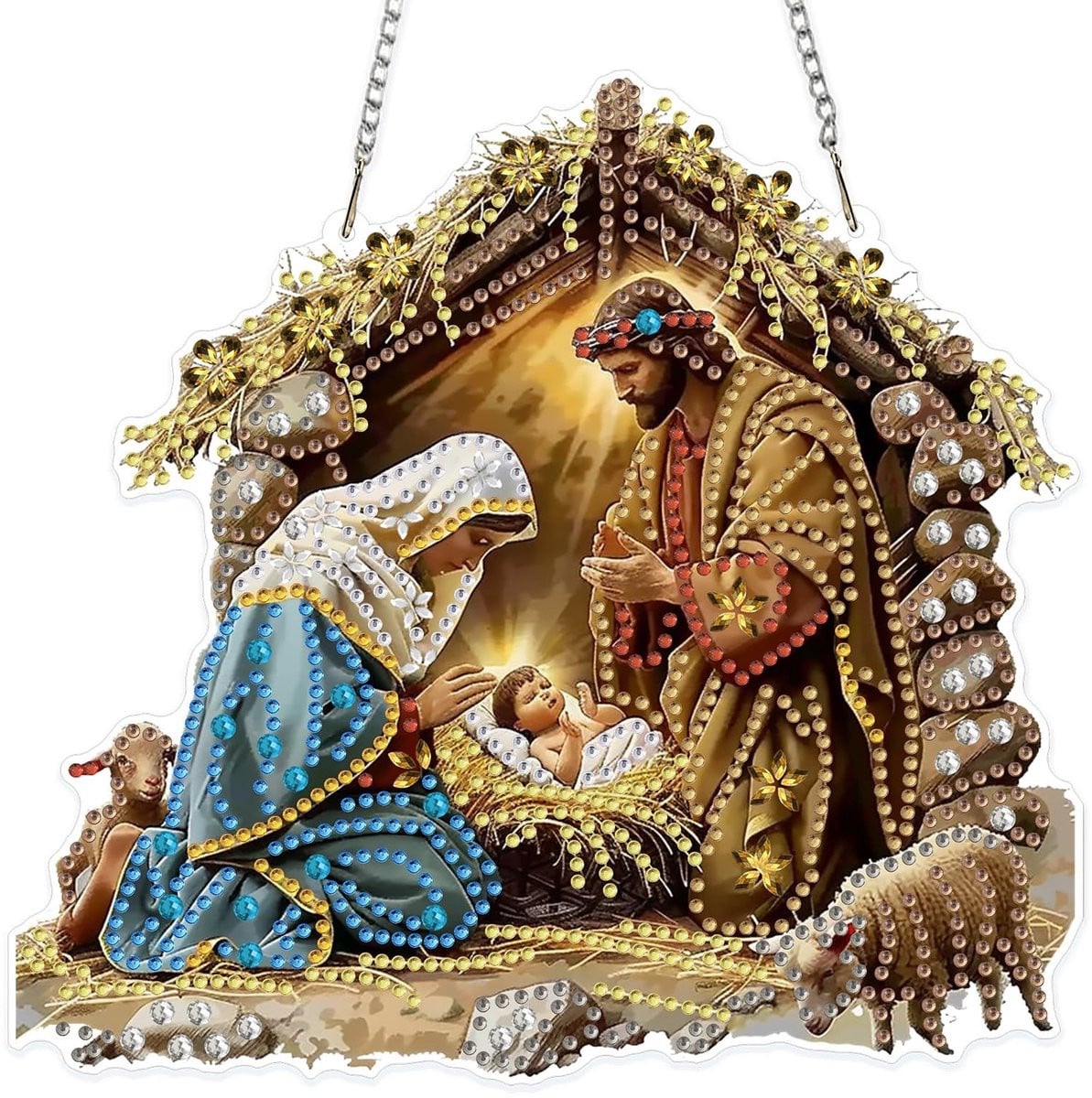 Dailygoods 5D Kerst Diamond Art Hangende Kit met Jezus Hanger voor Decoratie