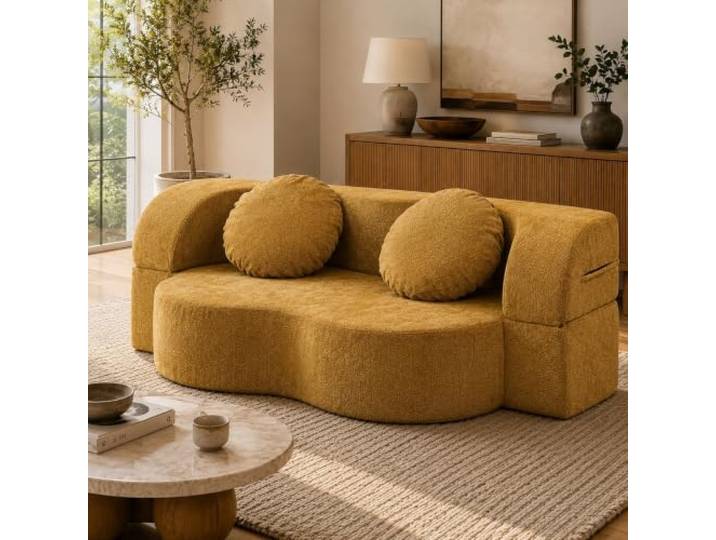 FXLKLUXE Rahmenloses Schlafsofa,Bodensofa aus waschbarem Chenille Schaumstoff mit hoher Dichte, vakuumverpackt, rahmenloses Design, ideal für kleine Räu