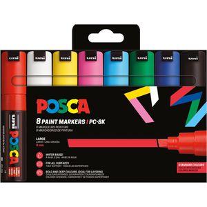 Posca Acrylstifte PC-8K, Pigmentmarker, sortiert, Keilspitze 8mm, 8 Stück