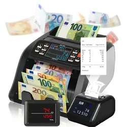 Jubula MV-300 Geldzählmaschine + Jubula MPR-1 Quittungsdrucker | EUR USD GBP usw. | Falschgelderkennung UV MG IR usw. | Banknotenzähler | Geldzähler