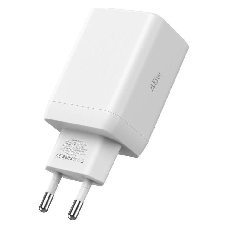 Tech-Protect NC45W-GAN 2-PORT PD45W Charger + TYPE-C CABLE - white (45 W, 2 Ports) (26708-0)