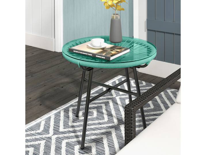 Outsunny Table Jardin Rotin Verre Ø50cm