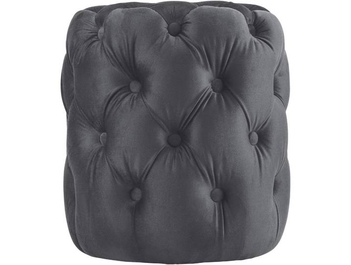 CLP Sitzpouf rund Samt Dunkelgrau, Holz, Rund, 42x46x42 cm, Wohnzimmer, Sessel, Hocker, Sitzhocker