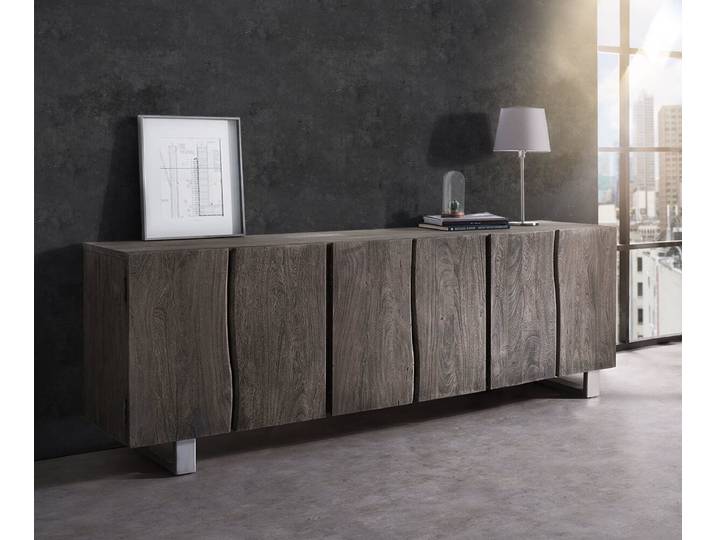 Buffet Live Edge 220 cm acacia massif platine 6 portes