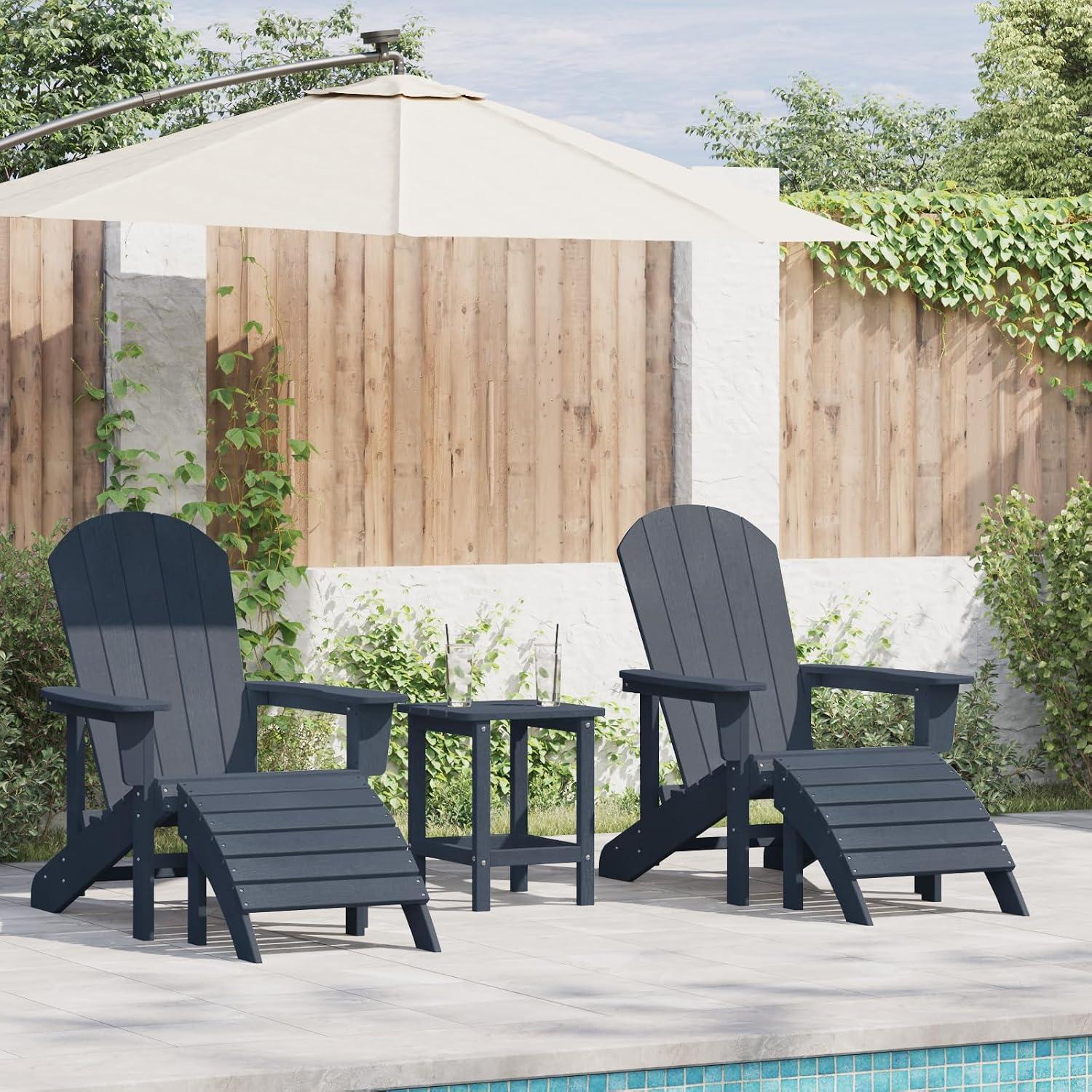 Adirondack-Stühle mit Fußstützen, 2 STK, Marineblau, HDPE, Gartenmöbel, Gartensitzmöbel, Gartenstühle, 42.96KG