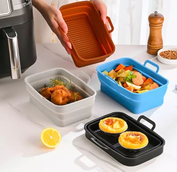INF Récipient pour friteuse à air rectangulaire pliable en silicone Gris