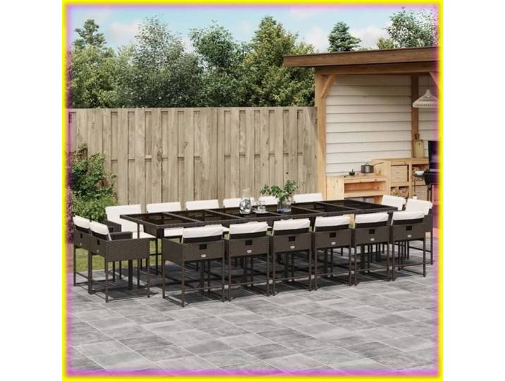 keenso-138989-Ensemble à manger de jardin et coussins 17 pcs marron rotin