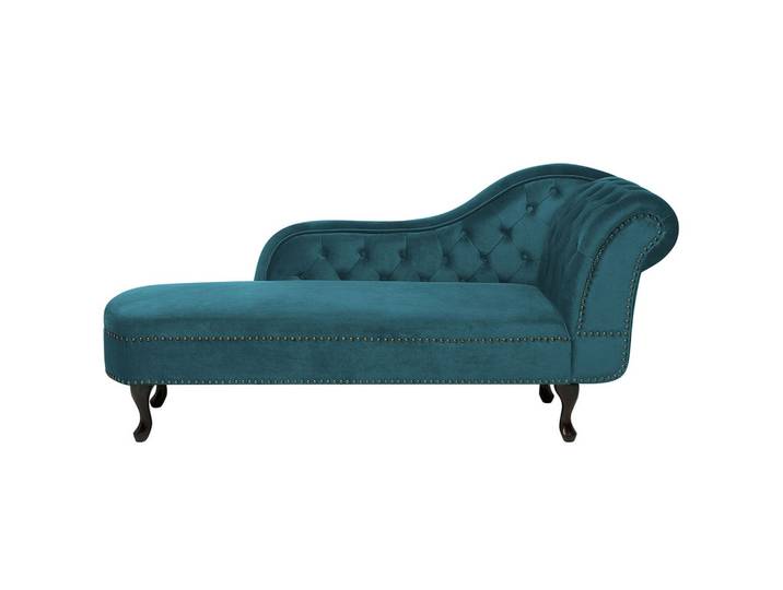 CHAISELONGUE Samtstoff blaugrün rechtsseitig Nimes
