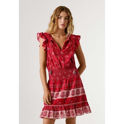 Maxikleid PEPE JEANS "Kleid CYRA DRESS", Damen, Gr. L, Normalgrößen, royal rot, 100% Baumwolle, Kleider Maxikleid