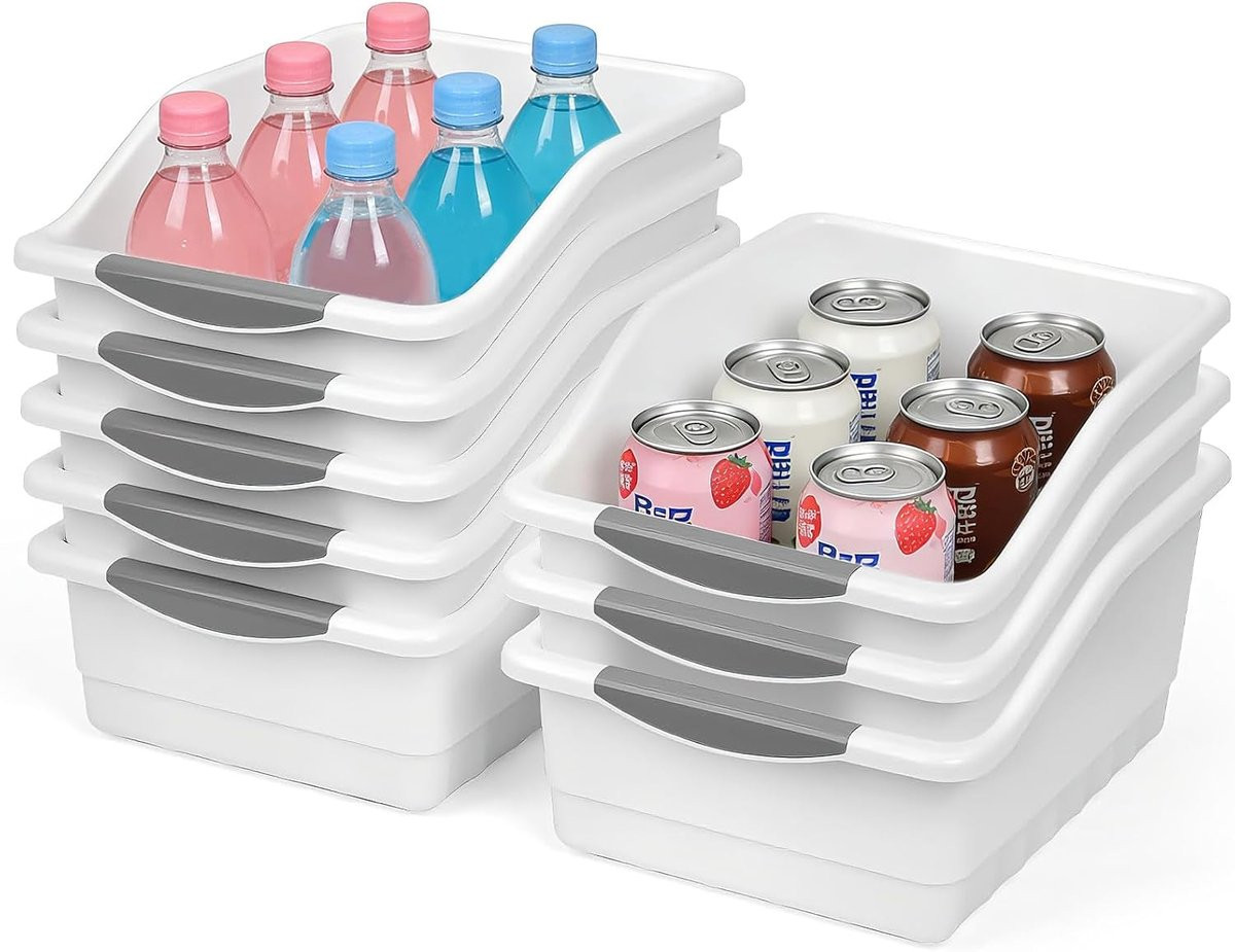 Set van 8 witte plastic opbergdozen met wielen voor keuken en badkamer