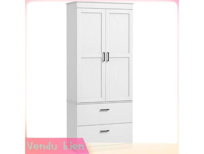 LIA Armoire cuisine buffet vaisselier placard 2 tiroirs étagères réglables crème