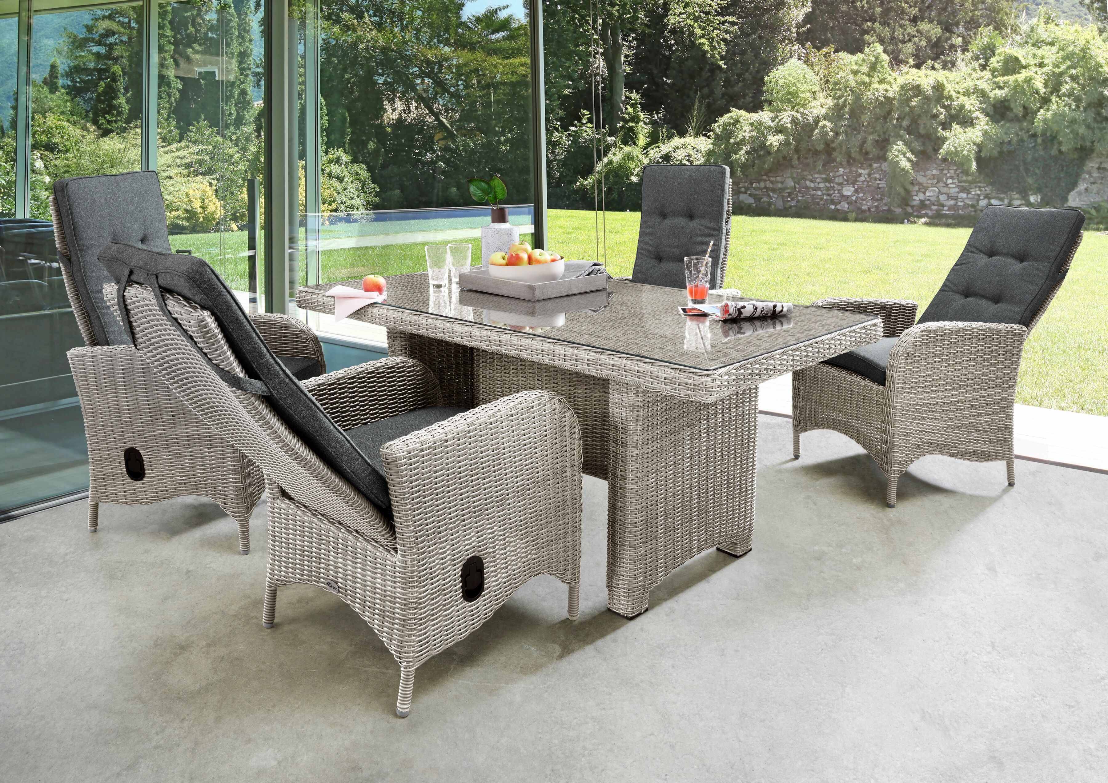 Garten-Essgruppe DESTINY "PALMA LUNA", weiß (vintage weiß), Polyester, Aluminium, Geflecht Rattan, Polyrattan, Sitzmöbel-Sets, Garten-Essgruppe, Aluminium, Polyrattan