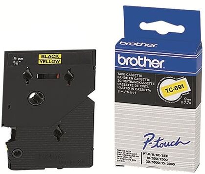 Brother TC-691 fita 9mm Texto preto Sobre amarelo(7,7M)