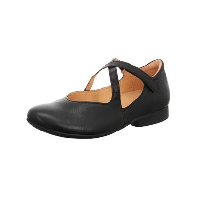 Riemchenballerina THINK "Think Ballerinas Nappaleder", Damen, Gr. 37,5, schwarz (schwarz, schwarz), Nappaleder, Schuhe Riemchenballerina