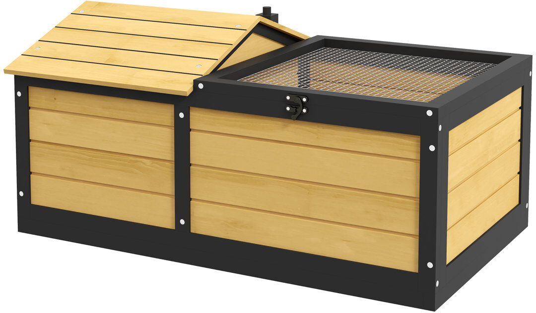 PawHut Wooden Tortoise House Small Pet Reptile with Hide Shelter Den and Run 43cm H X 86cm W X 54cm D