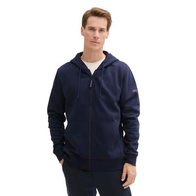 Kapuzensweatjacke TOM TAILOR, Herren, Gr. M, blau (sky captain blau), Sweatware, Obermaterial: 70% Baumwolle, 30% Polyester, unifarben, regular fit Po-bedeckend, ohne Ausschnitt, Bündchen, Sweatjacken, mit Kapuze