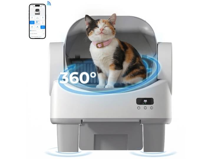 Toilette pour chat entièrement automatique - Élimination intelligente des excréments - Construction semi-ouverte anti-salissure - Capacité de 12 L - Contrôle via application