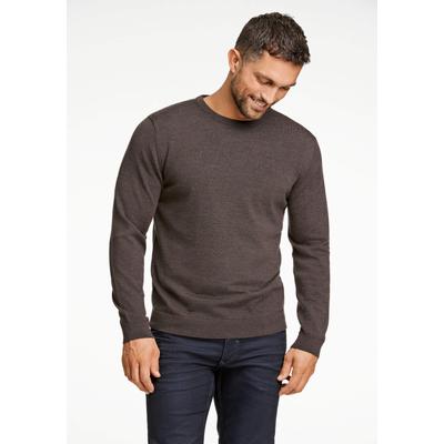 Strickpullover LINDBERGH "Strickpullover Comfort Fit", Herren, Gr. L, braun (dk braun mel), Obermaterial: 100% Schurwolle, unifarben, Rundhals, Pullover Strickpullover