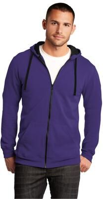 District DT800 The Concert Fleece Full-Zip Hoodie in Purple size Small   Cotton/Polyester Blend